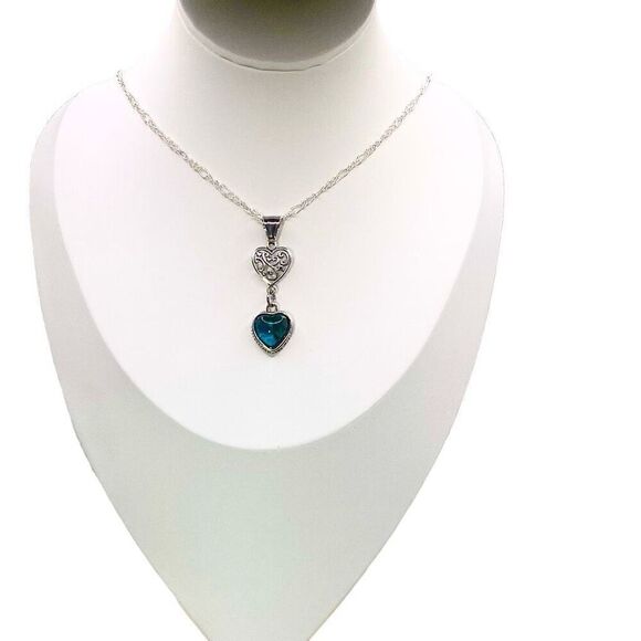 AWW Deep Blue Ink Heart Crystal & 925 Silver Necklace - Picture 1 of 9